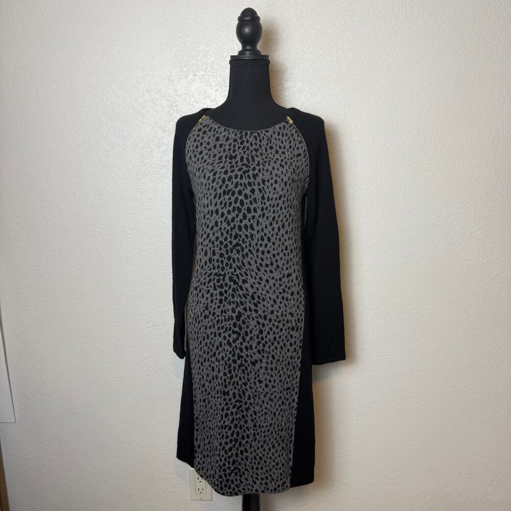 Hayden Cashmere Dress - Black and Grey Animal Print